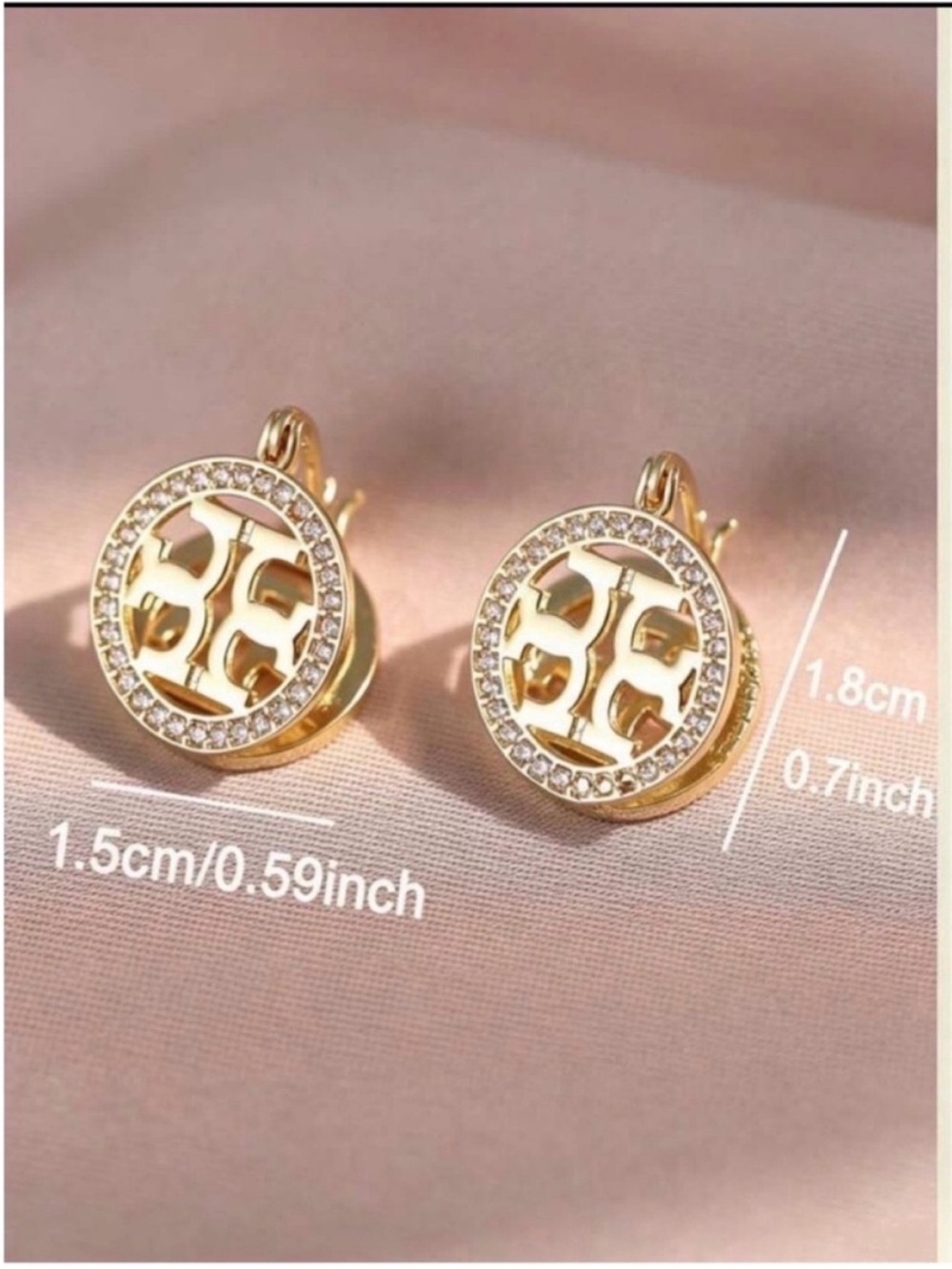 Tory Burch Gold Logo Crystal Circle Earrings - Picture 2 of 3
